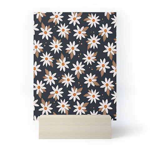 Avenie Boho Daisies In Dark Navy Mini Art Print