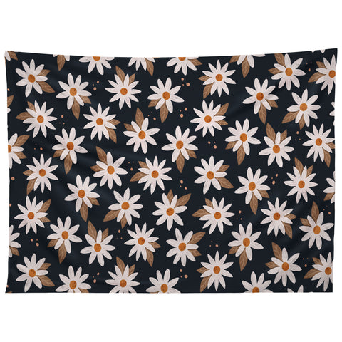 Avenie Boho Daisies In Dark Navy Tapestry