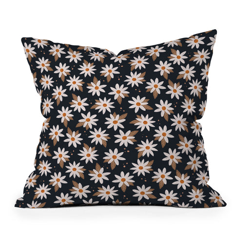 Avenie Boho Daisies In Dark Navy Throw Pillow