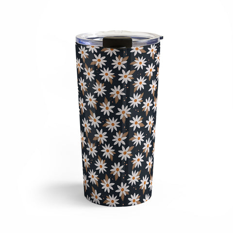 Avenie Boho Daisies In Dark Navy Travel Mug