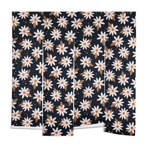 Avenie Boho Daisies In Dark Navy Wall Mural