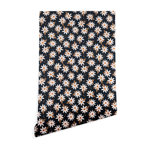 Avenie Boho Daisies In Dark Navy Wallpaper