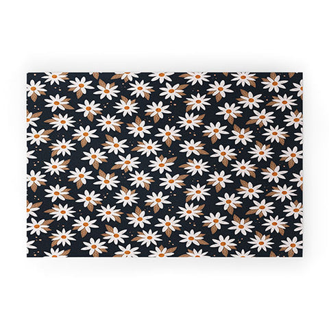 Avenie Boho Daisies In Dark Navy Welcome Mat