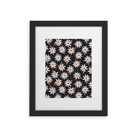 Avenie Boho Daisies In Dark Navy Framed Art Print