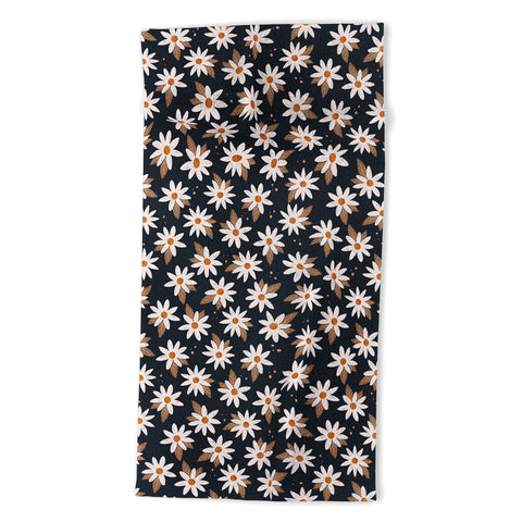 Avenie Boho Daisies In Dark Navy Beach Towel