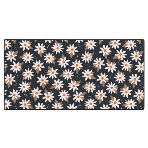 Avenie Boho Daisies In Dark Navy Desk Mat