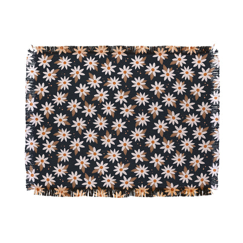 Avenie Boho Daisies In Dark Navy Throw Blanket
