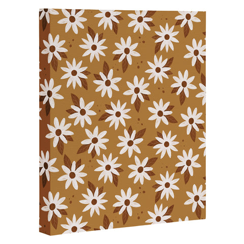 Avenie Boho Daisies In Golden Brown Art Canvas