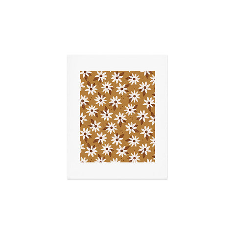 Avenie Boho Daisies In Golden Brown Art Print