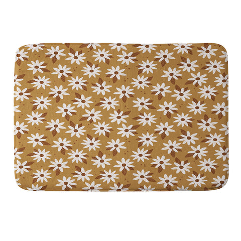 Avenie Boho Daisies In Golden Brown Memory Foam Bath Mat