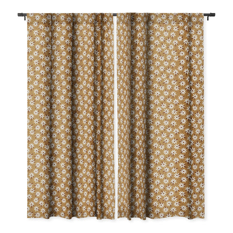 Avenie Boho Daisies In Golden Brown Blackout Window Curtain