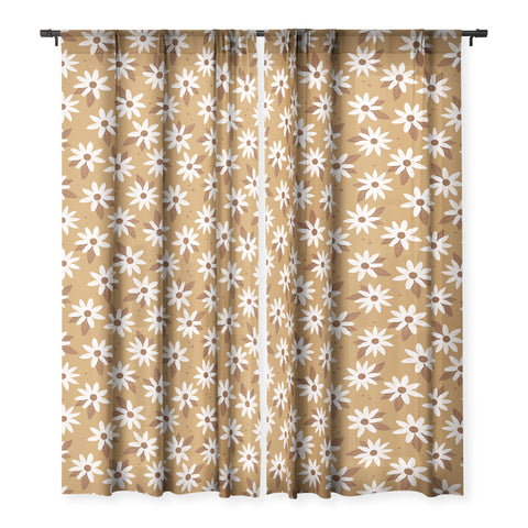 Avenie Boho Daisies In Golden Brown Sheer Non Repeat