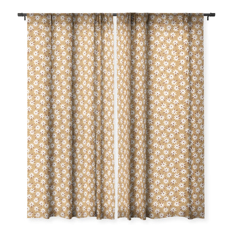 Avenie Boho Daisies In Golden Brown Sheer Window Curtain