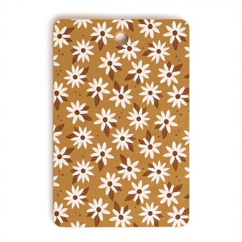 Avenie Boho Daisies In Golden Brown Cutting Board Rectangle