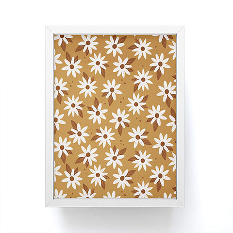 Avenie Boho Daisies In Golden Brown Framed Mini Art Print