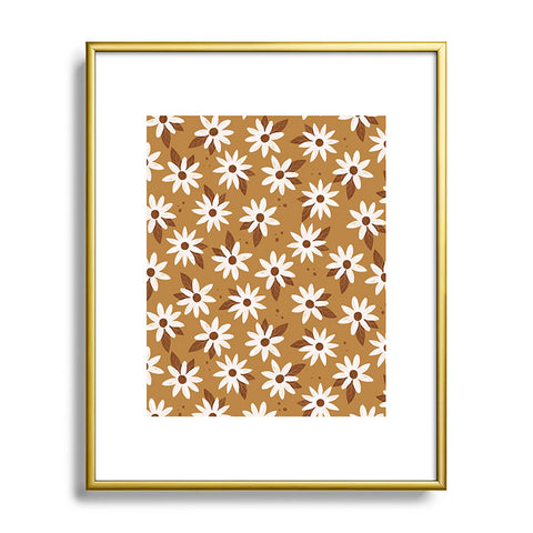 Avenie Boho Daisies In Golden Brown Metal Framed Art Print