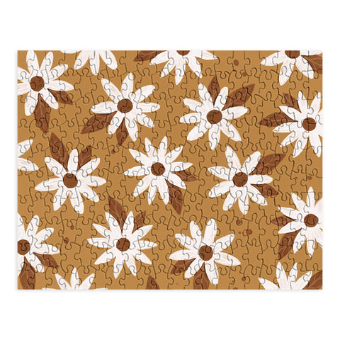 Avenie Boho Daisies In Golden Brown Puzzle