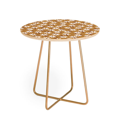 Avenie Boho Daisies In Golden Brown Round Side Table