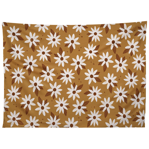 Avenie Boho Daisies In Golden Brown Tapestry