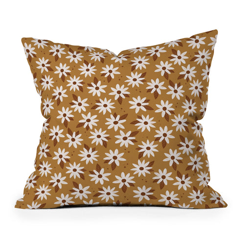 Avenie Boho Daisies In Golden Brown Throw Pillow