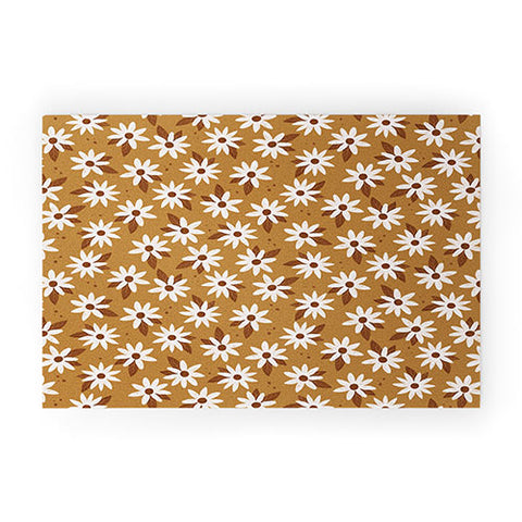 Avenie Boho Daisies In Golden Brown Welcome Mat