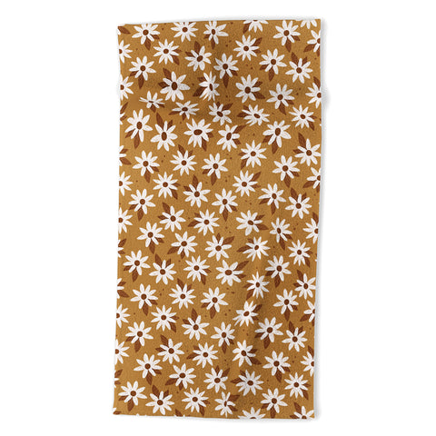 Avenie Boho Daisies In Golden Brown Beach Towel
