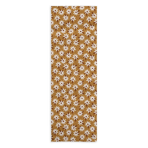 Avenie Boho Daisies In Golden Brown Yoga Towel