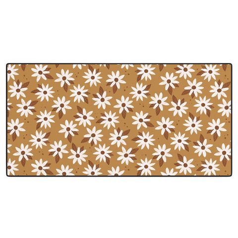 Avenie Boho Daisies In Golden Brown Desk Mat