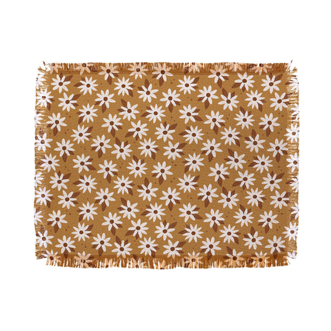 Avenie Boho Daisies In Golden Brown Throw Blanket