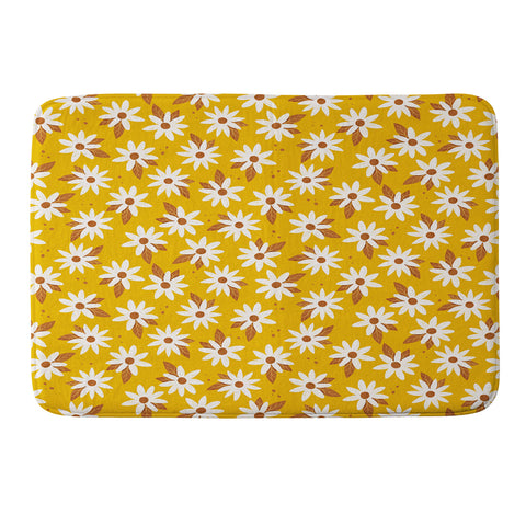 Avenie Boho Daisies In Honey Yellow Memory Foam Bath Mat