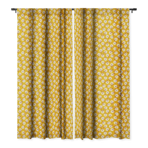 Avenie Boho Daisies In Honey Yellow Blackout Window Curtain
