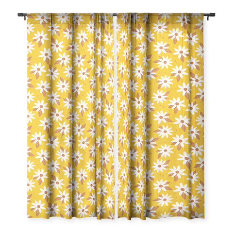 Avenie Boho Daisies In Honey Yellow Sheer Non Repeat