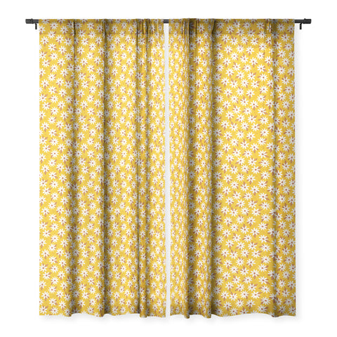 Avenie Boho Daisies In Honey Yellow Sheer Window Curtain