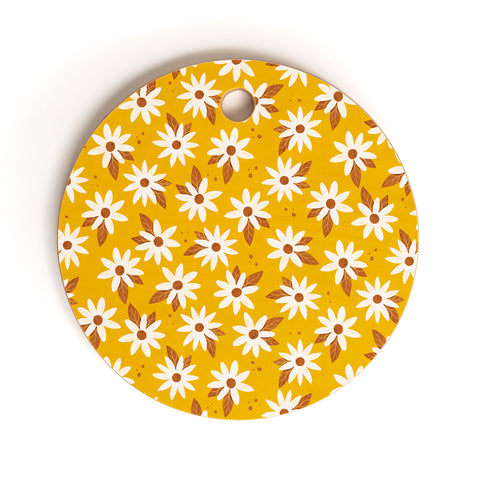 Avenie Boho Daisies In Honey Yellow Cutting Board Round