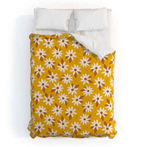 Avenie Boho Daisies In Honey Yellow Duvet Cover