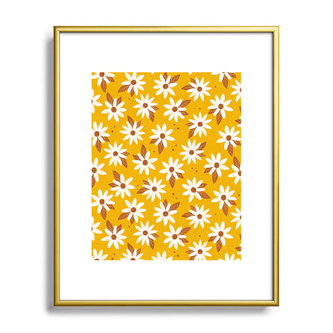Avenie Boho Daisies In Honey Yellow Metal Framed Art Print