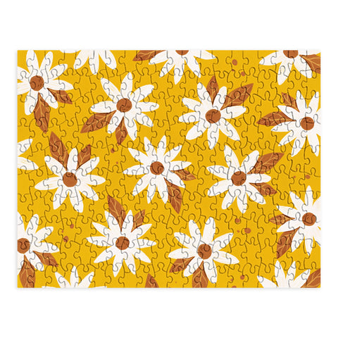 Avenie Boho Daisies In Honey Yellow Puzzle