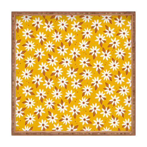 Avenie Boho Daisies In Honey Yellow Square Tray