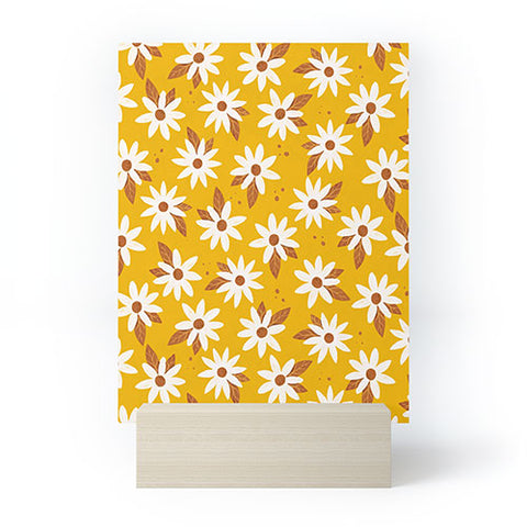 Avenie Boho Daisies In Honey Yellow Mini Art Print