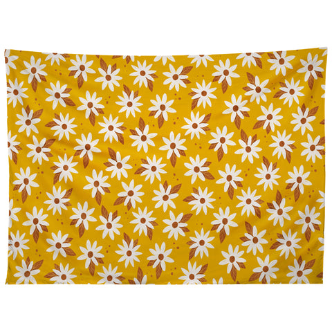 Avenie Boho Daisies In Honey Yellow Tapestry