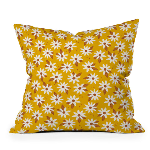 Avenie Boho Daisies In Honey Yellow Throw Pillow