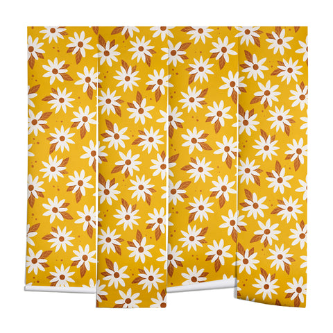 Avenie Boho Daisies In Honey Yellow Wall Mural