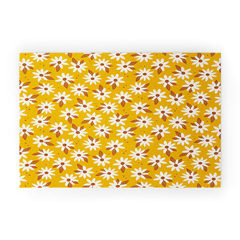 Avenie Boho Daisies In Honey Yellow Welcome Mat