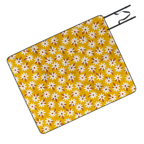 Avenie Boho Daisies In Honey Yellow Picnic Blanket