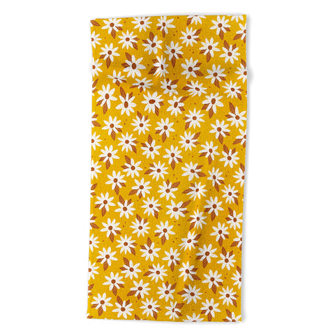 Avenie Boho Daisies In Honey Yellow Beach Towel