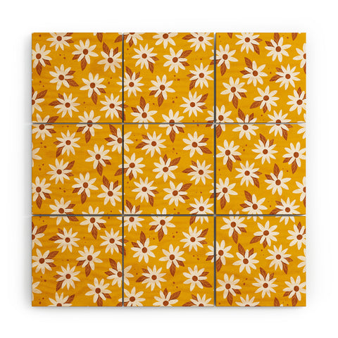 Avenie Boho Daisies In Honey Yellow Wood Wall Mural