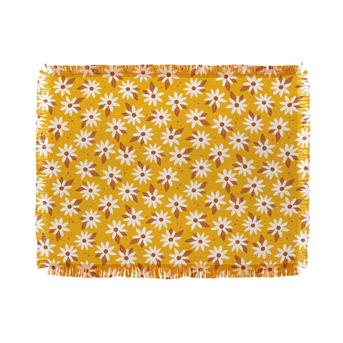 Avenie Boho Daisies In Honey Yellow Throw Blanket