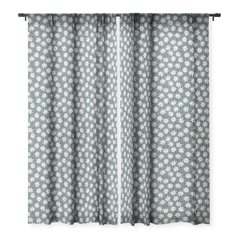 Avenie Boho Daisies In Midnight Sky Sheer Window Curtain