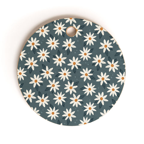 Avenie Boho Daisies In Midnight Sky Cutting Board Round