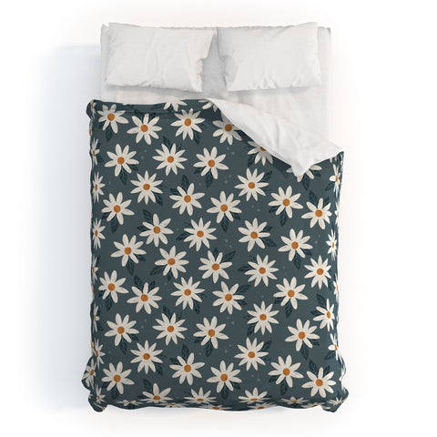 Avenie Boho Daisies In Midnight Sky Duvet Cover
